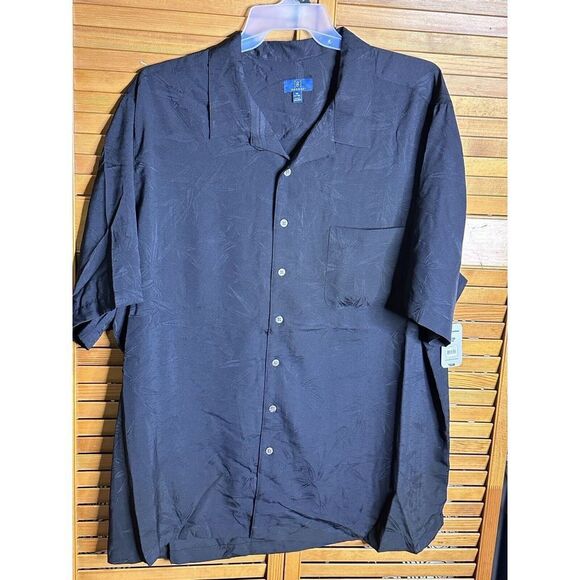 Men's Jacquard Tropical Print Short Sleeve Button Up Shirt Black 3XL NEW - Picture 1 of 5